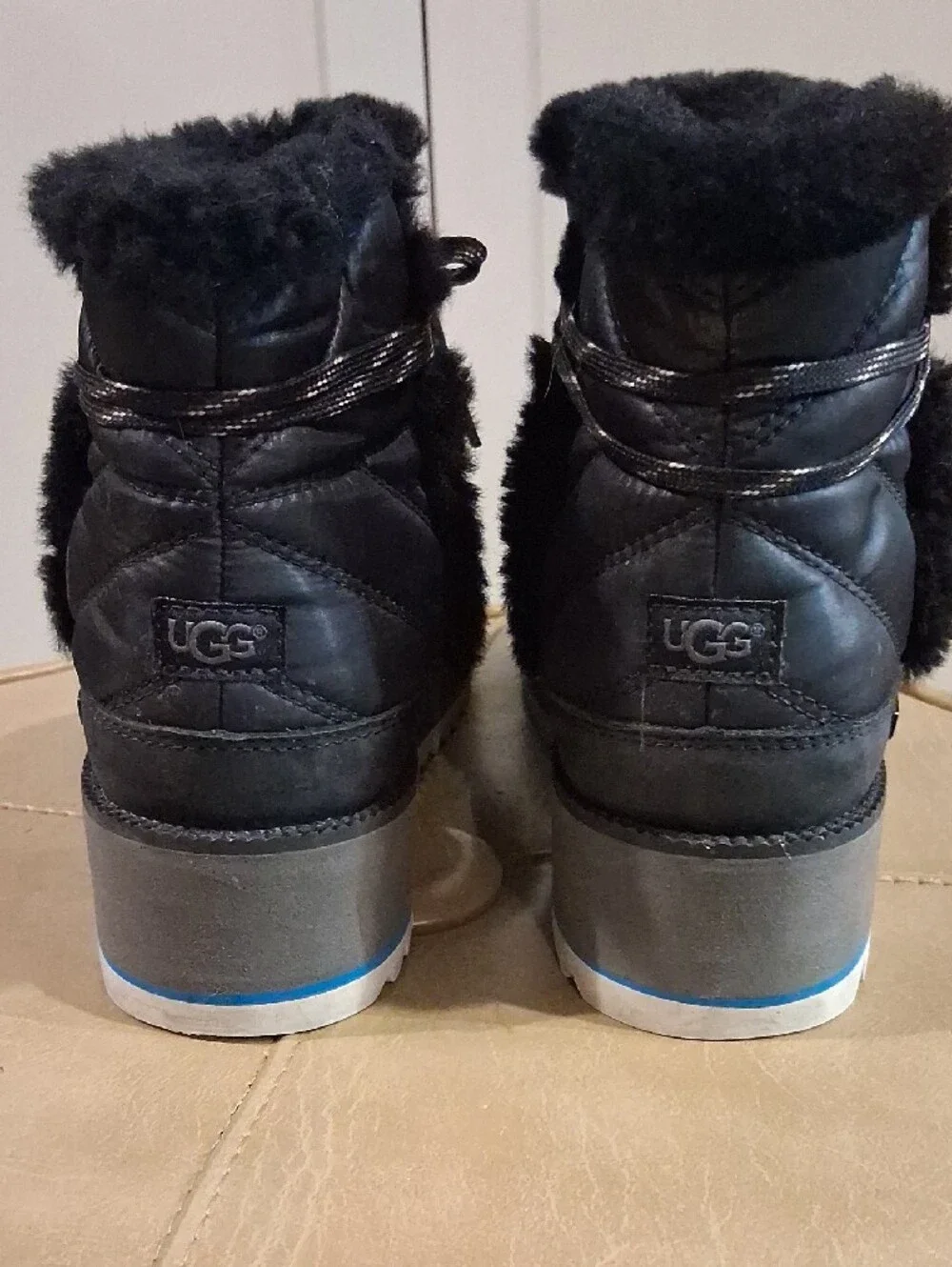 UGG Women’s Black Quilted Faux-Fur Platform Winter Boots